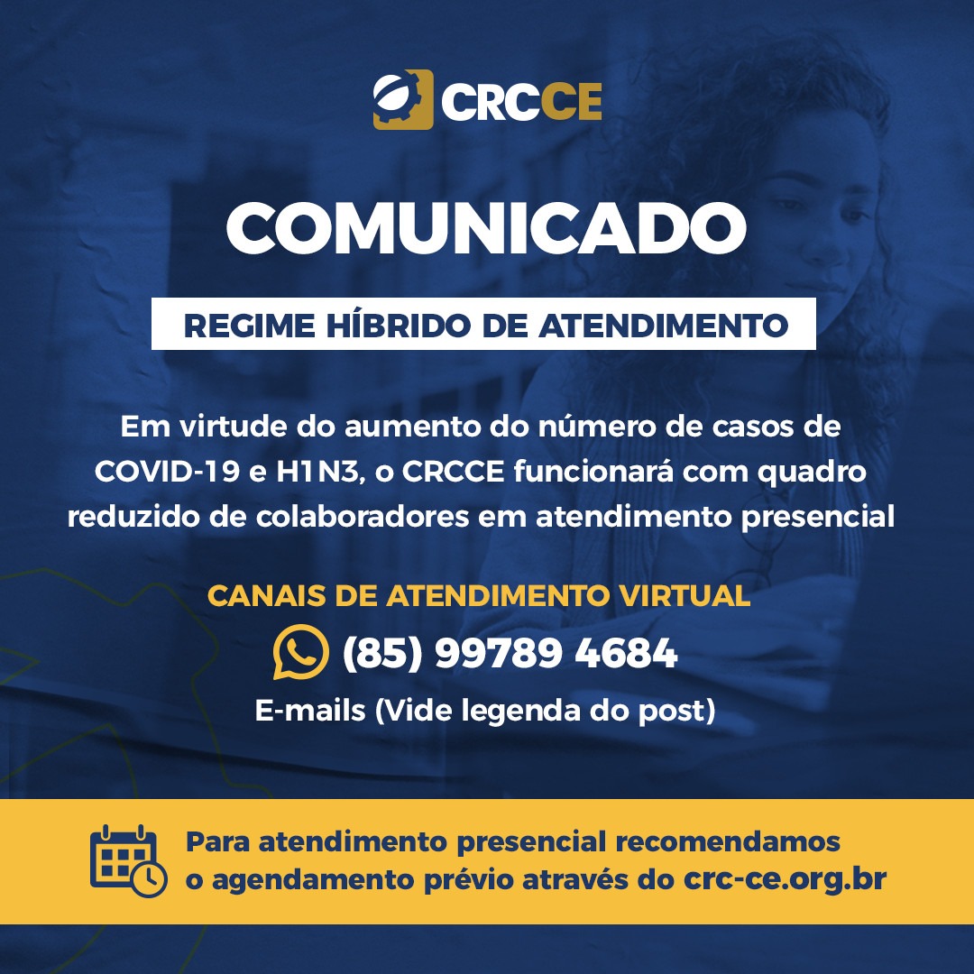 Comunicado CRCCE: Veja como funcionará o atendimento presencial e online no Regional