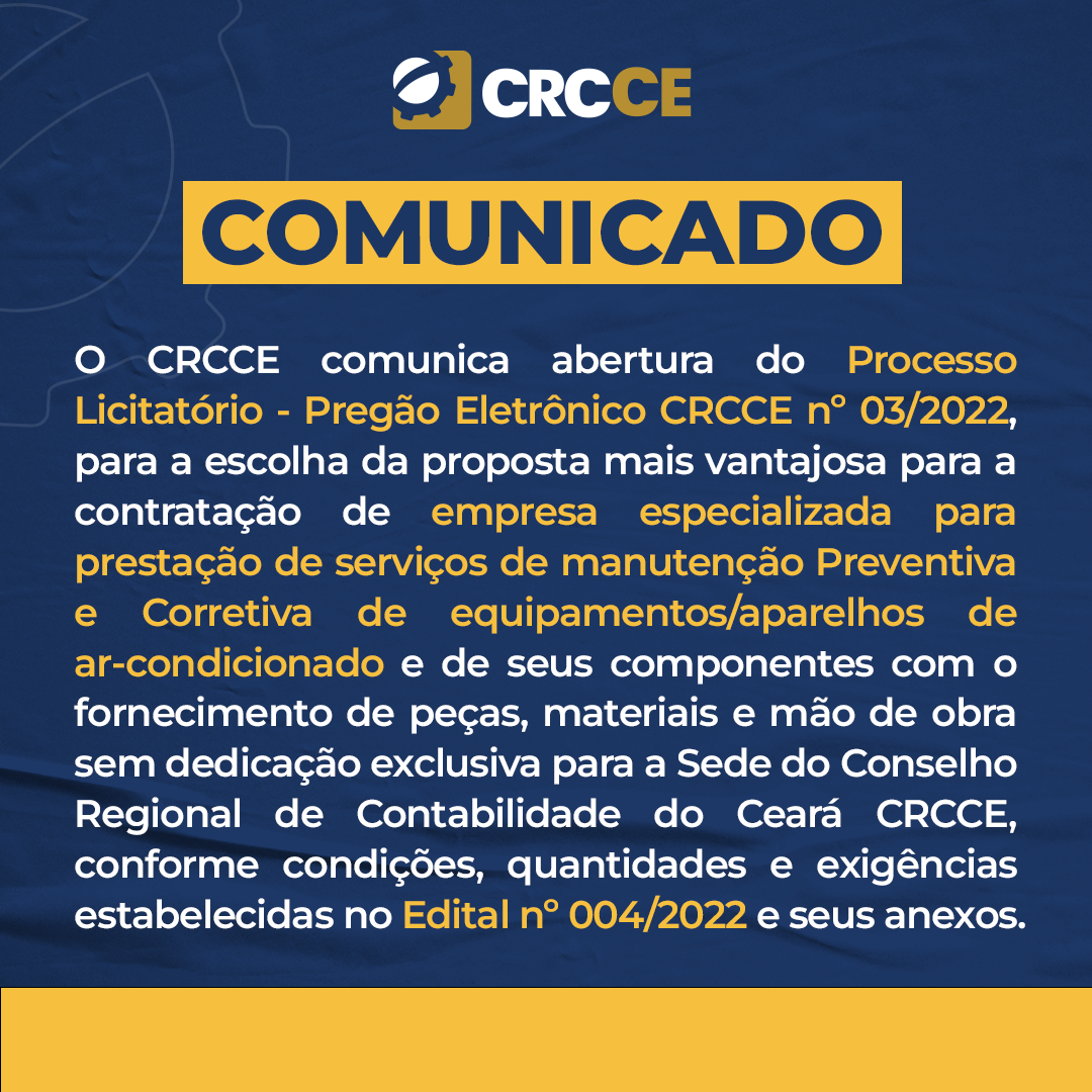 Processo Licitatório – Pregão Eletrônico CRCCE nº 03/2022